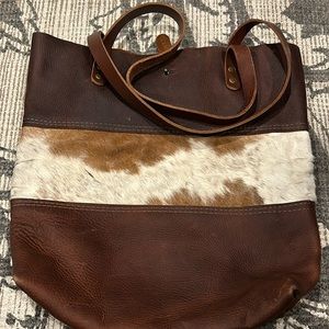 Hawks & Doves Leopard Cowhide Panel Tote Bag